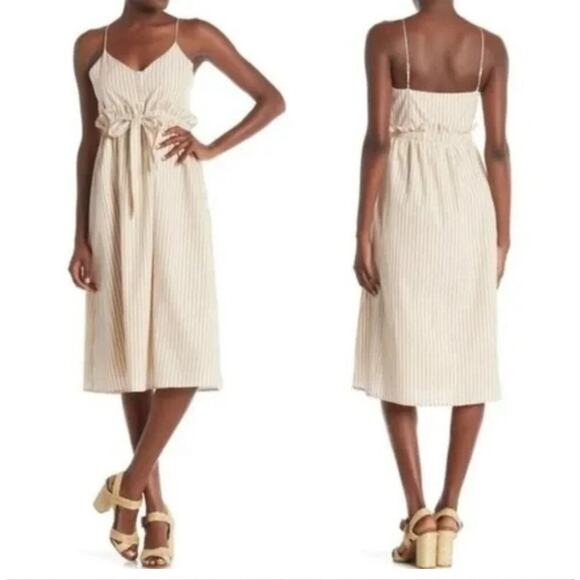 LINE & DOT Ryline Dress Size Small Yellow Stripe Yellow/Tan Ruffle Tie Waist NWT - Picture 1 of 16